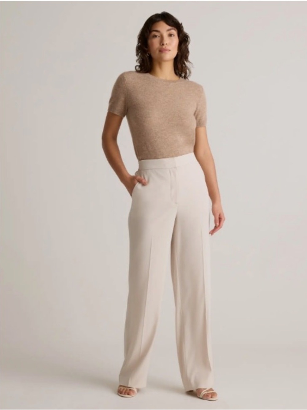 NWOT! Quince Stretch Crepe Classic Trouser Pants in Sand color